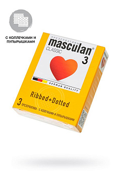 Презервативы Masculan, кольца, точечные (ribbed+dotted), розовые, 19 см, 5,3 см, 3 шт.